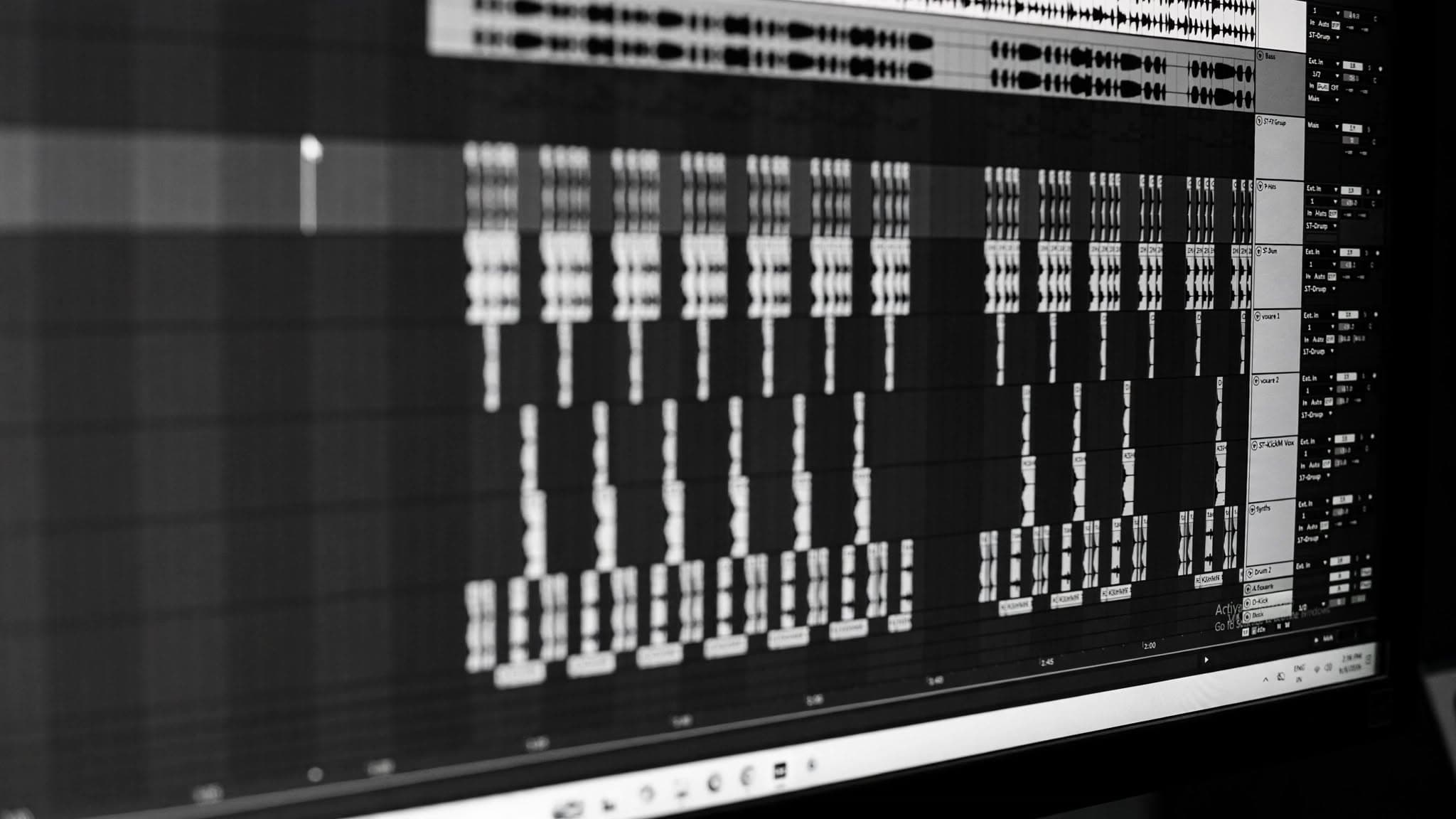 Close-up of a multitrack session on a studio monitor at NS Music Production